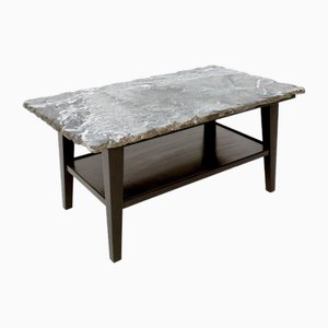 Vintage Ebonized Wood Coffee Table with Green Alps Marble Top, Italy, 1940s