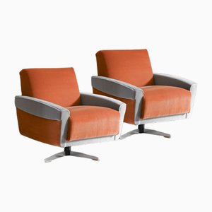 Set of Vintage Swivel Armchairs in Dedar Fabric, 1950s