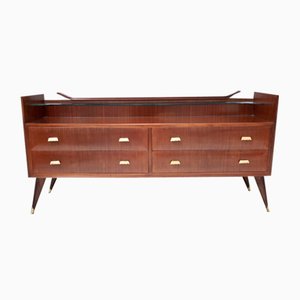Vintage Walnut Chest of Drawers with Thick Glass Top, Italy, 1950s