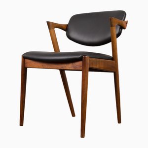 Modell 42 Stuhl aus Palisander & Schwarzem Anilinleder, Dänemark, 1960er