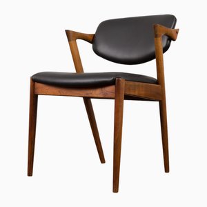 Silla modelo 42 de palisandro y cuero anilino negro, Dinamarca, años 60