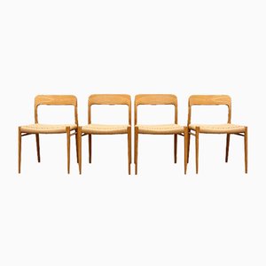 Mid-Century Danish Model 75 Chairs in Oak by Niels O. Møller for Jl Møllers Furniture Factory, 1950s, Set of 4