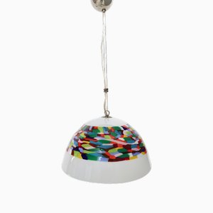 Postmodern White and Colored Blown Glass and Chrome-Plated Metal Pendant Light from La Murrina, 1980s