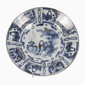 Assiette Antique Bleue et Blanche en Faïence, 1690s