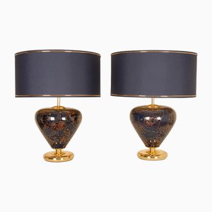 Mid-Century Chinoiserie Cobalt Blue Ceramic Table Lamps, Italy, 1970s, Set of 2