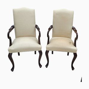 Queen Anne Upholstered Walnut Armchairs, Set of 2