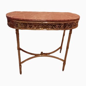 Table Console Antique en Laiton avec Plateau en Marbre