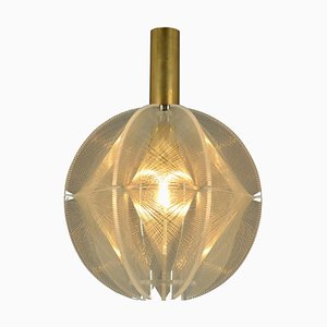 Small Round Pendant Lamp in Clear Acrylic Glass, Wire and Brass, 1970s