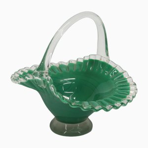 Murano Green Glass Basket, 1980