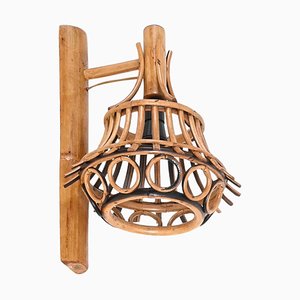 Mid-Century Rattan and Bamboo Lantern Sconce by Louis Sognot, 1960s