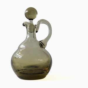 Carafe Vintage en Verre Fumé avec Poignée et Couvercle Original