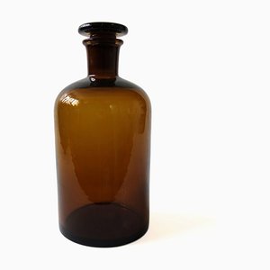 Vintage Brown Glass Medicine Bottle with Lid, Sweden, 1900s
