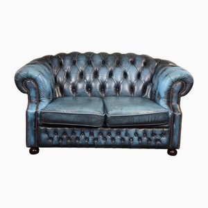 English Chesterfield Bank in Blue Leather