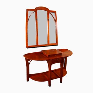 Dutch Wooden Dressing Table with Mirror, Set of 2