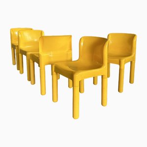 Chaises Jaunes Modèle 4875 par Carlo Bartoli pour Kartell, 1970s, Set de 5