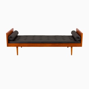Danish Daybed in Teak and Black Leather from Horsens Mobelfabrik, 1960s