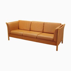Danish Orange Leather Sofa, 1970s