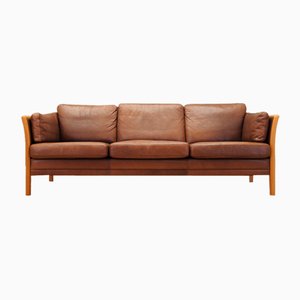 Danish Brown Leather Sofa, 1970s