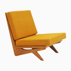 Lounge Chair with Beech Frame and Mustard Fabric Upholstery by Georg Thams, 1970s