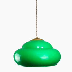 Lámpara de mesa de billar italiana vintage verde de latón y plástico