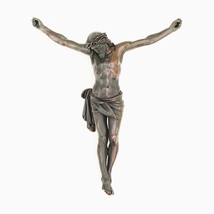 Crucifix de Jésus en Métal Cuivré, Allemagne du Sud, 19ème Siècle