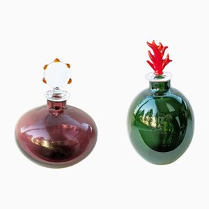 Purple and Green Murano Glass Flasks by Venini, 1980s, Set of 2