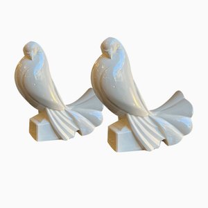 Art Deco Doves in White Ceramic by Jacques Adnet, 1930s, Set of 2