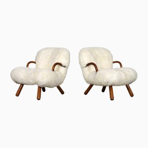 Chaises Early Clam en Peau de Mouton Bouclée par Madsen & Schübel, 1944, Set de 2