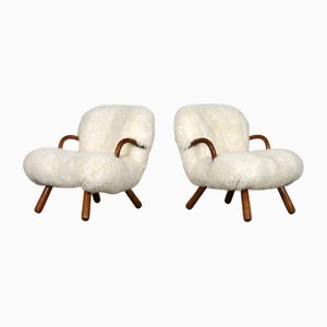 Early Clam Chairs in Curly Sheepskin by Madsen & Schübel, 1944, Set of 2
