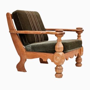 Danish Armchair in Velour and Oak, 1970s