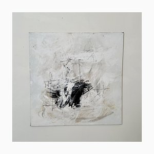 Felix Bachmann, Composition Abstraite en Noir et Blanc, 2023, Technique Mixte sur Toile