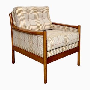 Mid-Century Scandinavian Armchair in Cherry Wood and Checked Fabric, 1960s