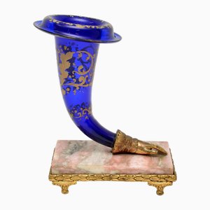 French Glass and Marble Cornucopia Vase, 1850s