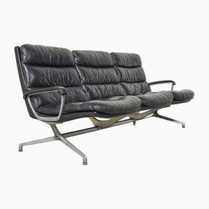 Schwarzes Vintage Gamma Ledersofa von Paul Tuttle für Strässle, Schweiz, 1960er