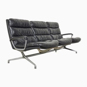 Vintage Black Leather Gamma Sofa by Paul Tuttle for Strässle, Switzerland, 1960s