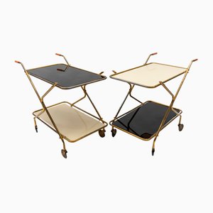 Mid-Century Modern Brass and Glass Serving Carts, 1950s, Set of 2