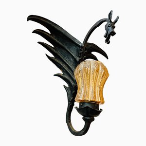Modernist Winged Dragon Iron Lamp in the style of Gaudi, Barcelona, Spain, 1940s