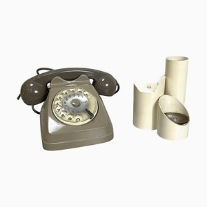 Mid-Century Italian Sip Telephone with Handset Holder Music Box from Siemens, 1960s, Set of 2