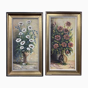 Still Lifes, Oil Paintings, Set of 2