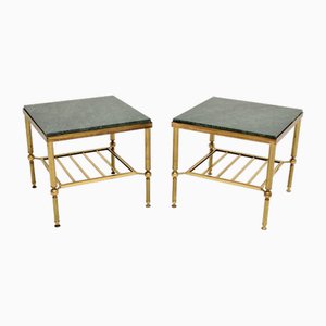 Tables d'Appoint Vintage en Laiton et en Marbre, France, 1970, Set de 2