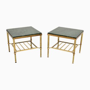 Vintage French Brass and Marble Side Tables, 1970, Set of 2