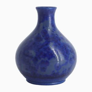 Small Mid-Century Scandinavian Modern Collectible Sapphire Stoneware Vase No. 14-11-2000 by Gunnar Borg for Höganäs Ceramics, 1960s