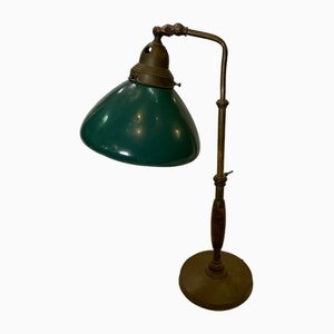 Italian Industrial Beech and Brass Table Lamp, 1930s