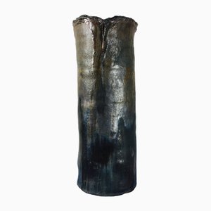 Vintage Abstract Black Glazed Ceramic Vase, 1970s