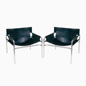 Dutch Leather SZ14 Sling Lounge Chairs by Walther Antonis for 't Spectrum, Set of 2