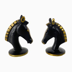 Figuras de cabezas de caballo de bronce de Gluttöter para Hertha Baller, Austria, años 50. Juego de 2