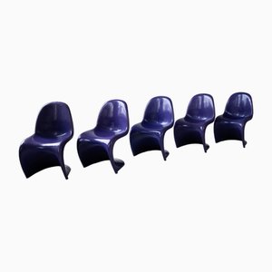 Danish Modern Violet Chairs by Verner Panton for Vitra, 1970s, Set of 5