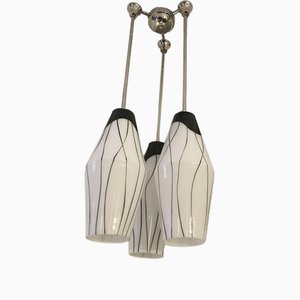 Lampadario vintage in vetro bianco e nero