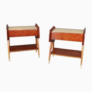Radica Nightstands with Glass Tops from La Permanente Mobili Cantù, Italy, 1950s, Set of 2