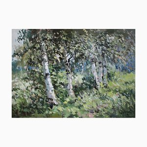 Edgars Vinters, Spring Birches, 1990, óleo sobre cartón